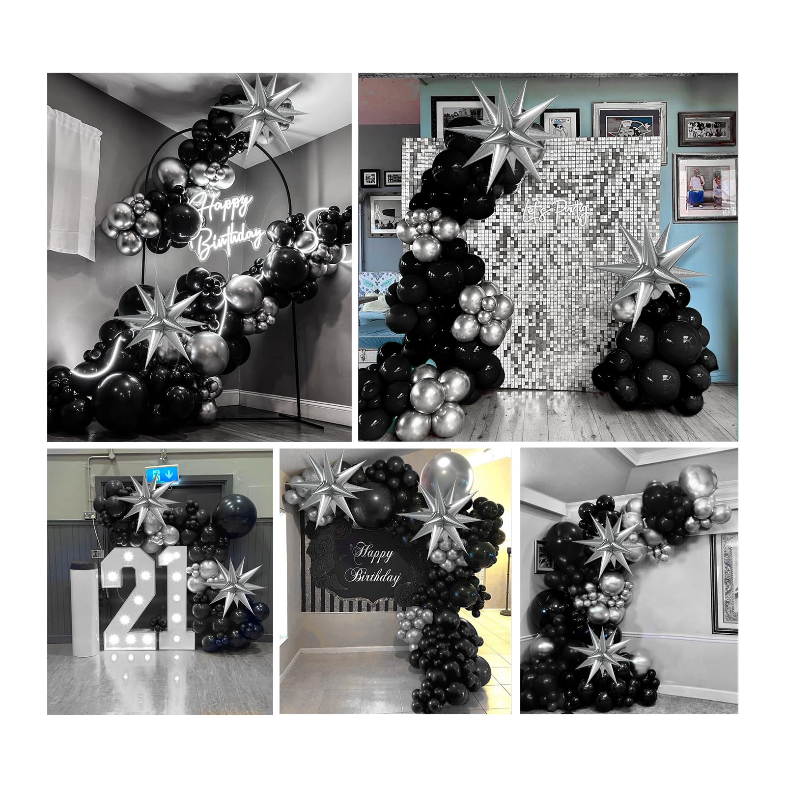 Black and Silver Balloons Garland Arch Kit with Metallic Sliver and Black Balloons for Birthday Wedding Graduation Bridal Shower Anniversary Graduation Party Decorations