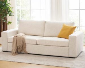 eluchang 85" modern sofa couches for living room, 3 seater sofa, natural linen deep seat sofa with upholstered cushion&detachable cover, comfy sofa couch for small space, apartment, cream