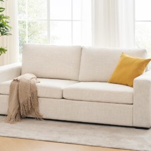 ELUCHANG 85" Modern Sofa Couches for Living Room, 3 Seater Sofa, Natural Linen Deep Seat Sofa with Upholstered Cushion&Detachable Cover, Comfy Sofa Couch for Small Space, Apartment, Cream