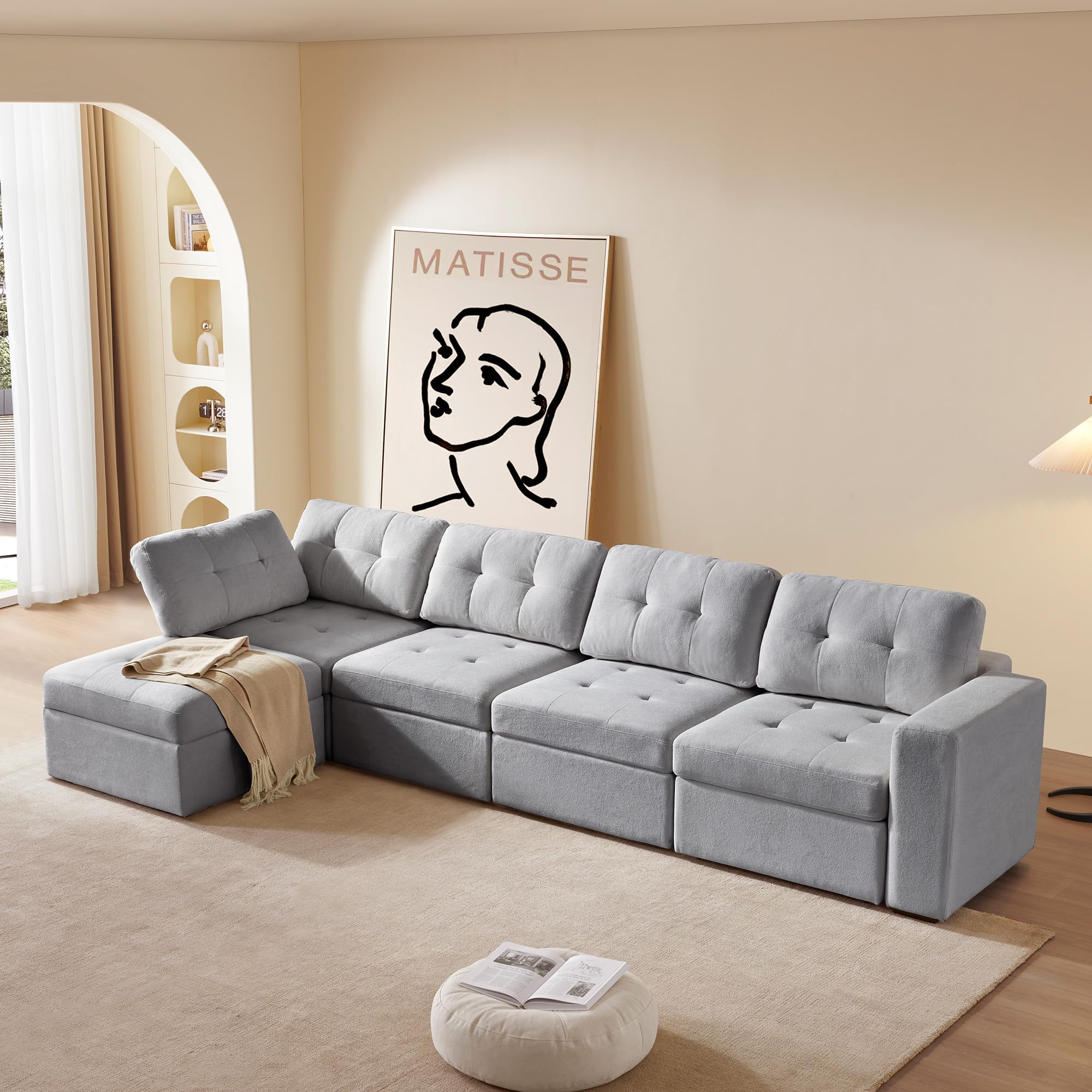 Convertible Modular Sectional Sofa Set Tufted Couch with Chaise and Storage for Living Room, Office, Large Spaces