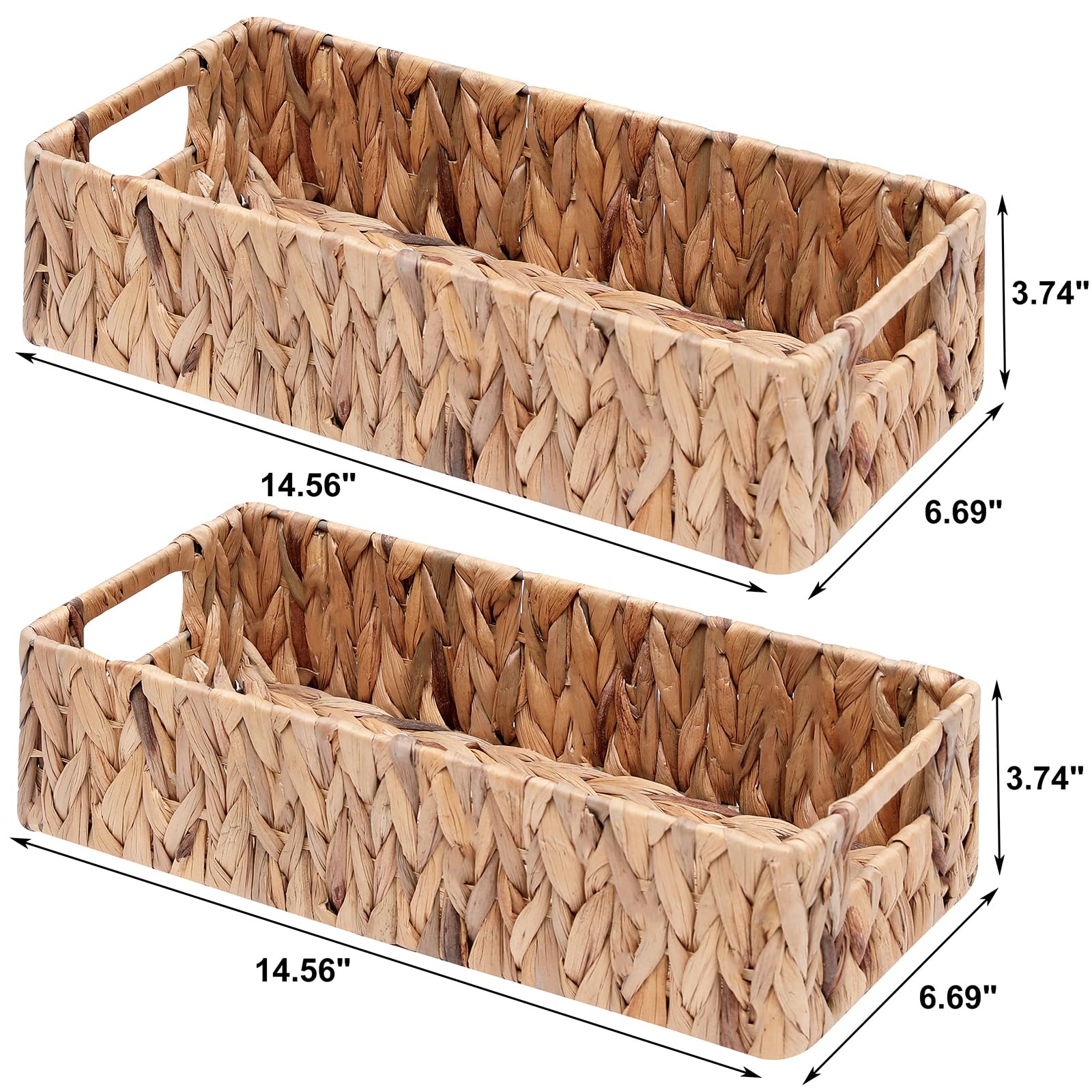 Wicker Storage Basket Water Hyacinth Baskets Pantry Storage Baskets,Wicker Open Storage Bins for Shelves,Handwoven Baskets for Bathroom,Decorative Basket with Handles,Set of 2 Pcs