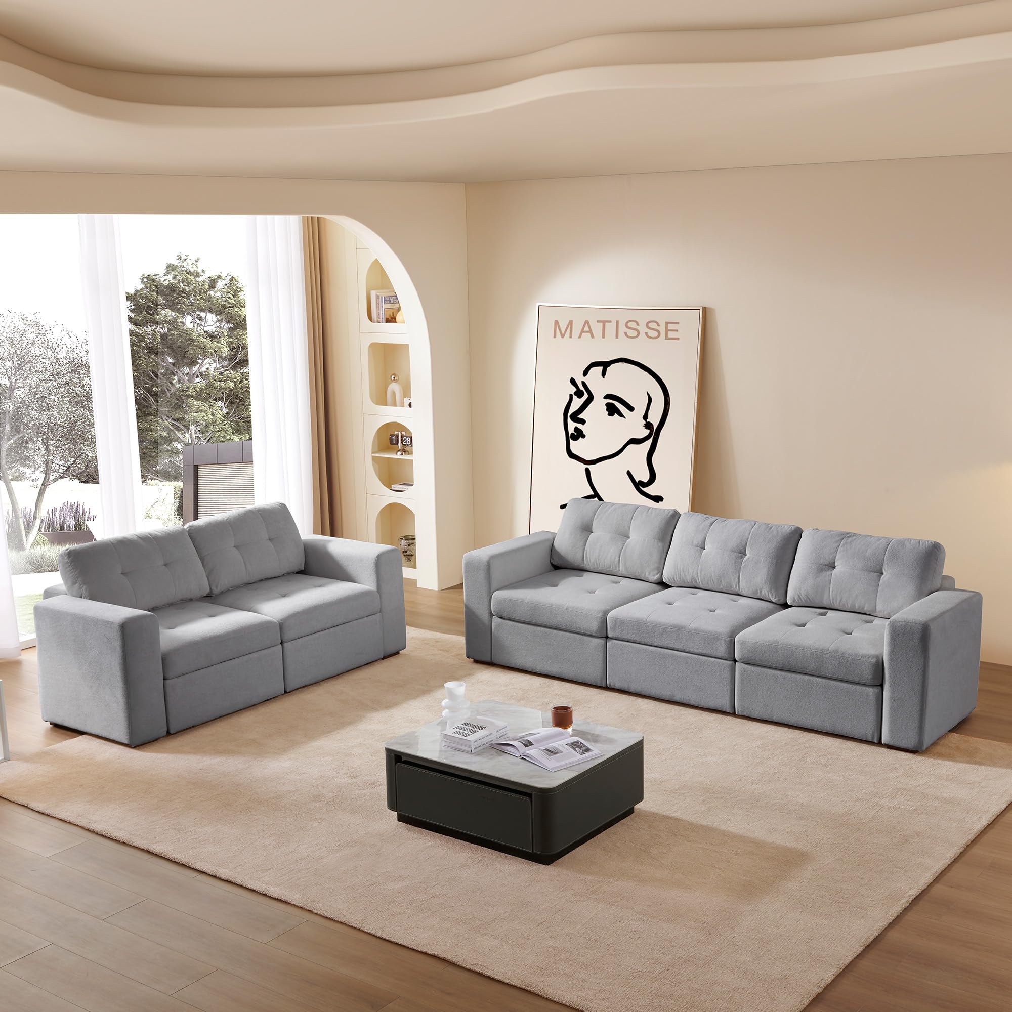 Convertible Modular Sectional Sofa Set Tufted Couch with Chaise and Storage for Living Room, Office, Large Spaces