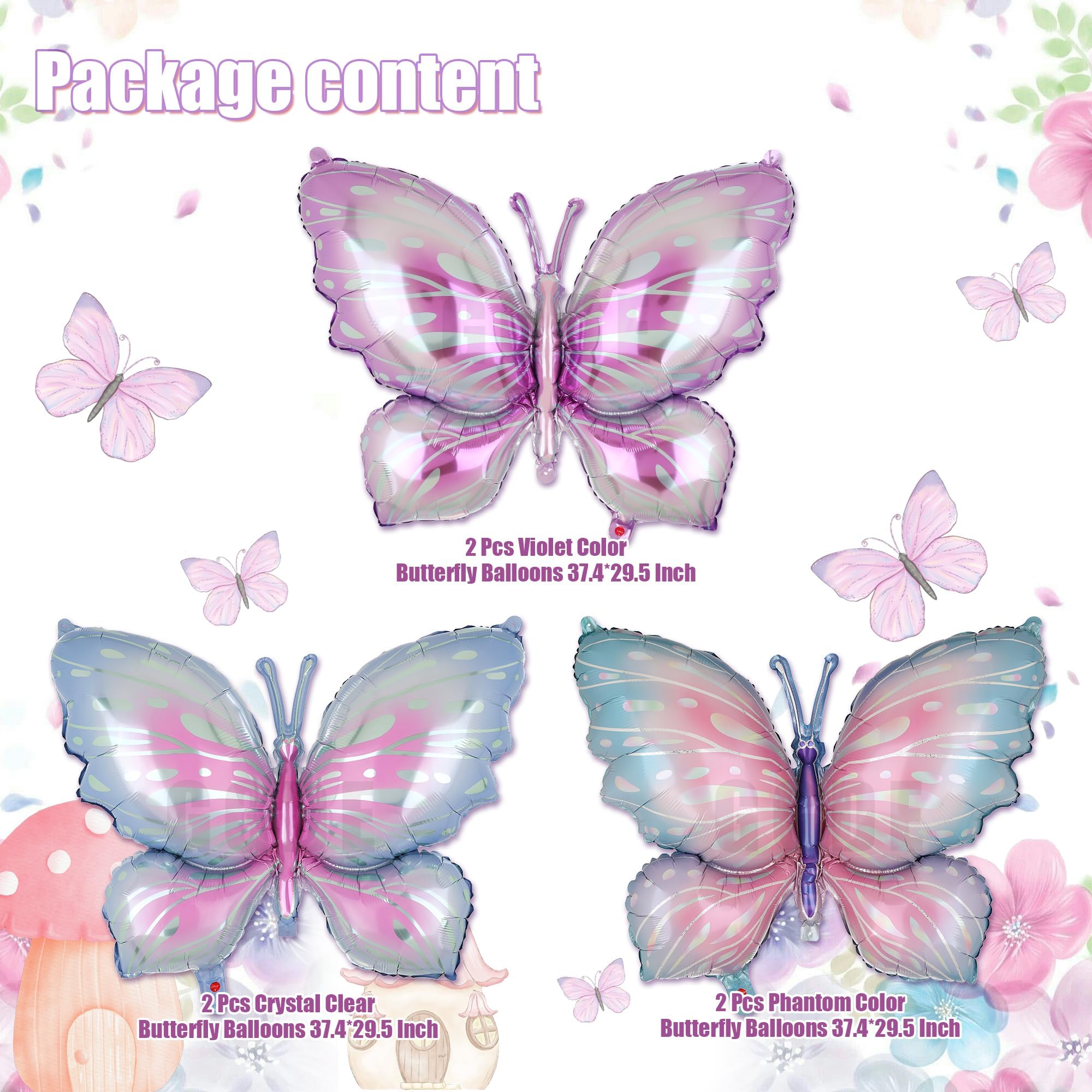 Butterfly Balloons Pink Purple 6 Pcs Fairy Garden Butterfly Themed Party Wedding Baby Shower Girls Birthday Party Decor