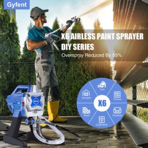 Gyfent X6 Airless Paint Sprayer, 0.31GPM Paint Sprayer for Home Interior 3000psi High Efficiency Airless Sprayer with Low Overspray 650W Electric Paint Sprayer for House Painting DIY Furniture