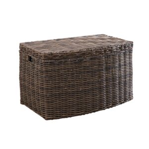 joseph rectangular curve resin woven wicker trunk with handles - for clothes, towels, toys, magazine storage and home decoration (chocolate brown - 24 x 14 x 15 in)