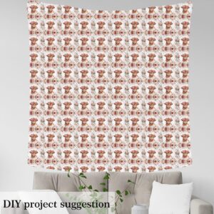 Feelyou Cute Highland Cow Fabric by The Yard 2 Yards Cartoon Animal Decorative Waterproof Outdoor Fabric Flower Floral Print Upholstery Fabric for Chairs Farm Zoo Garden Theme DIY Reupholstery Fabric