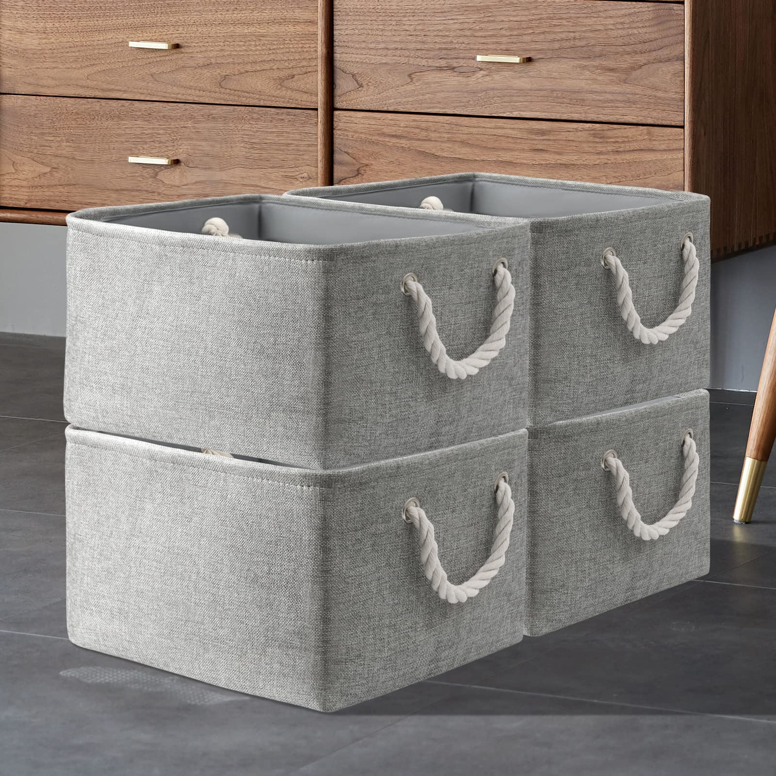 SAMORADREA Storage Baskets 8 Pack Decorative Baskets Storage Box Cubes Containers W/Handles for Clothes Books, Home, Office, Bedroom, Parlor, Garage (Grey)