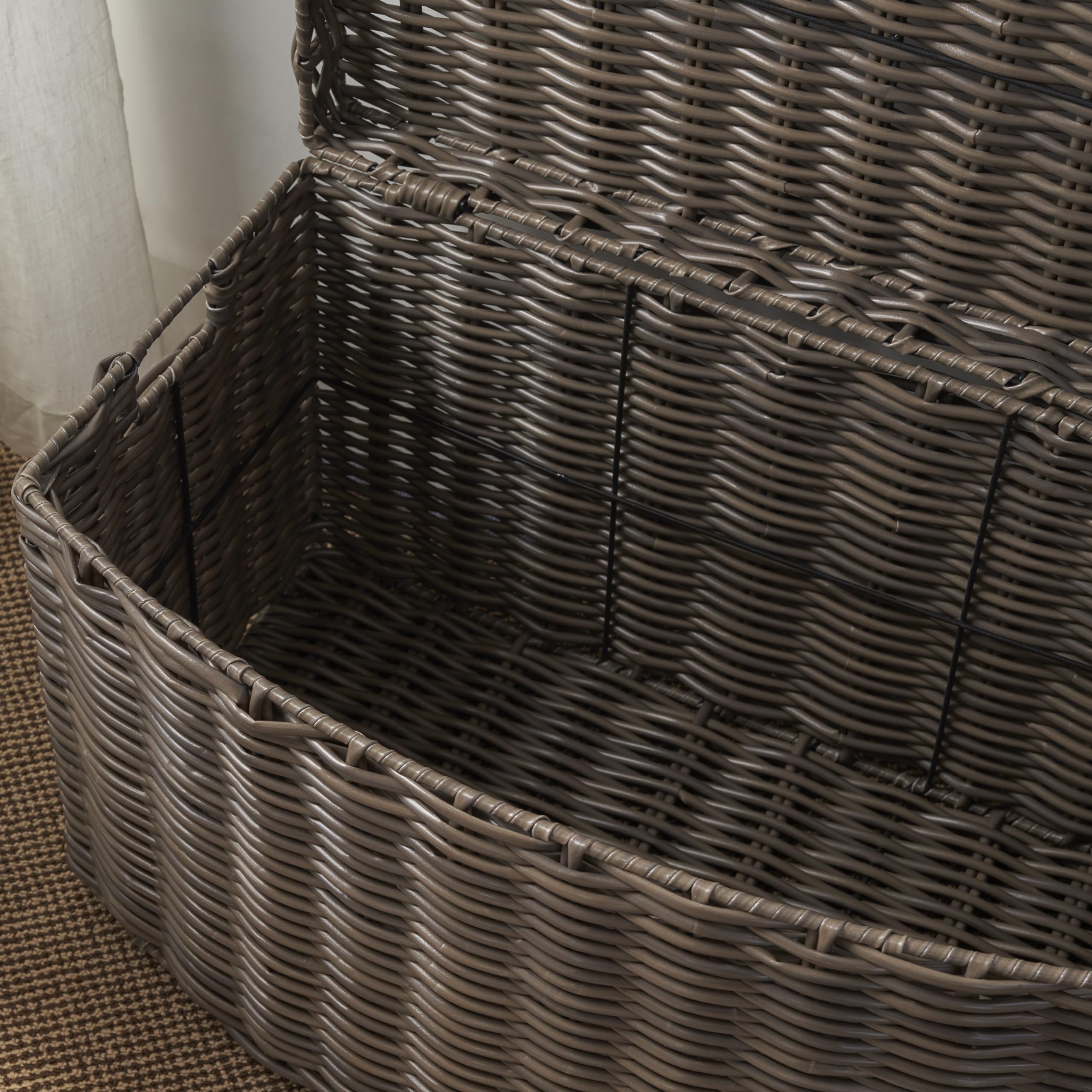 Joseph Rectangular Curve Resin Woven Wicker Trunk with Handles - For Clothes, Towels, Toys, Magazine Storage and Home Decoration (Chocolate Brown - 24 x 14 x 15 in)