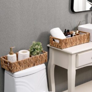 Wicker Storage Basket Water Hyacinth Baskets Pantry Storage Baskets,Wicker Open Storage Bins for Shelves,Handwoven Baskets for Bathroom,Decorative Basket with Handles,Set of 2 Pcs