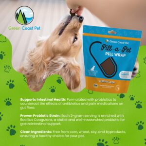 Green Coast Pet Pill-a-Pet Pill Wrap for Dogs Cheese Flavor | Made in USA | Probiotics | 60 Wraps