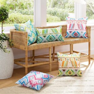 Ashler Boho Lumbar Outdoor Pillows, Turquoise/Green 12x20 Pillow Covers, Outdoor Pillows Waterproof Set of 2, Pillow Case for Patio, Couch, Water Resistant Indoor Outdoor Spring Summer Decorative