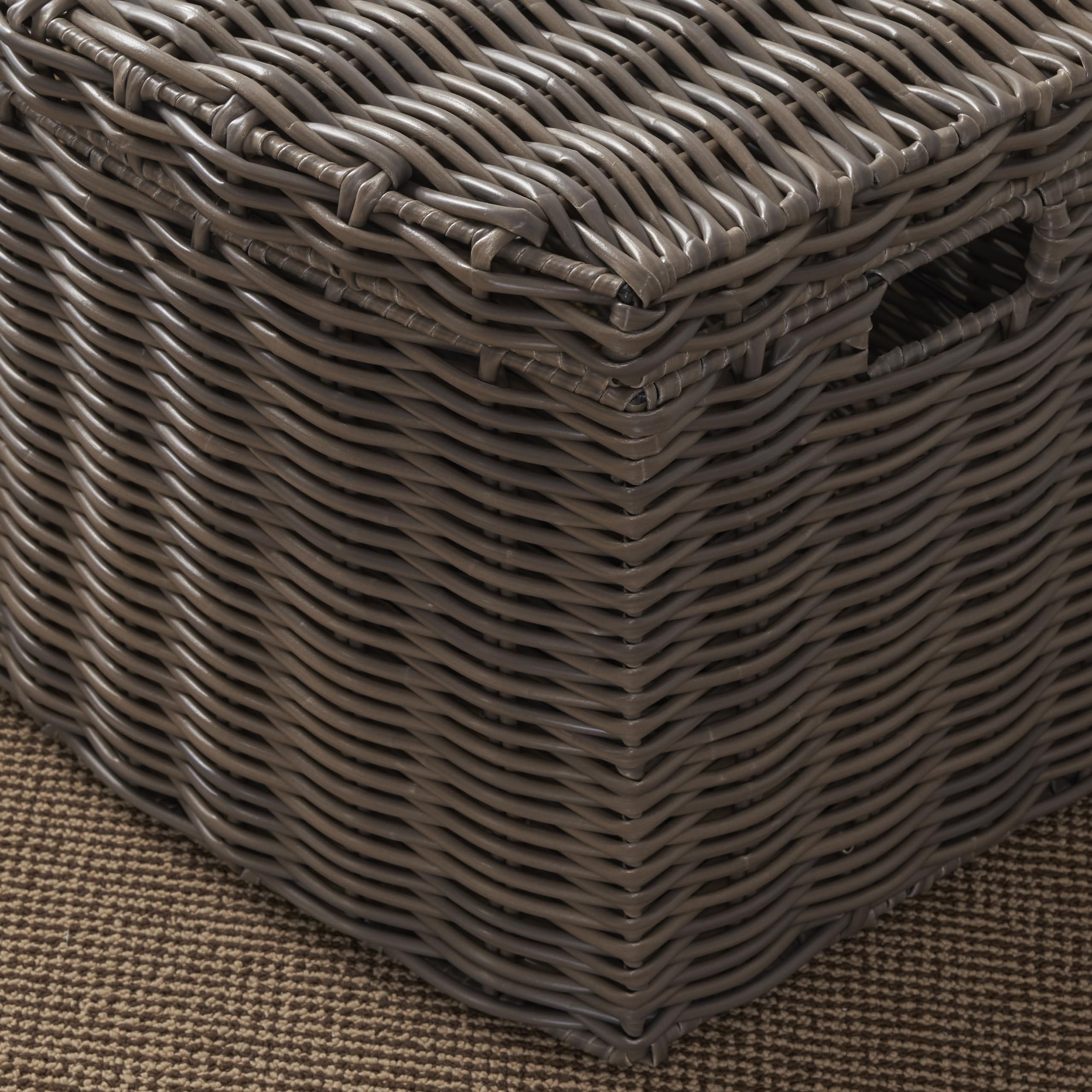 Joseph Rectangular Curve Resin Woven Wicker Trunk with Handles - For Clothes, Towels, Toys, Magazine Storage and Home Decoration (Chocolate Brown - 24 x 14 x 15 in)