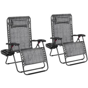 yaheetech 29inch zero gravity chairs w/pillows & cup holder & carry strap outdoor patio adjustable foldable reclining lounge recliners for lawn poolside beach gray/2