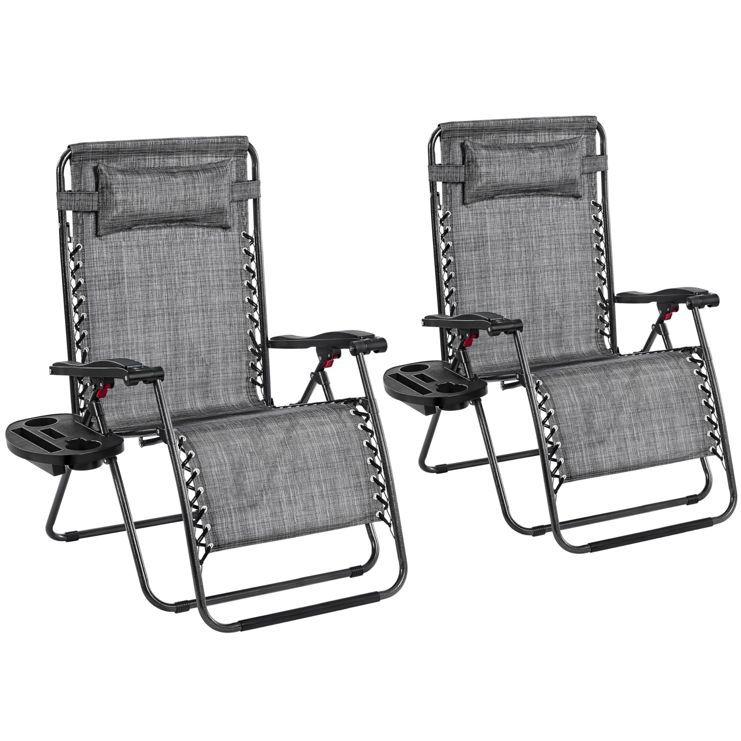 Yaheetech 29inch Zero Gravity Chairs w/Pillows & Cup Holder & Carry Strap Outdoor Patio Adjustable Foldable Reclining Lounge Recliners for Lawn Poolside Beach Gray/2