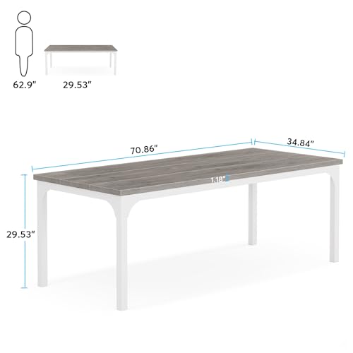 LITTLE TREE Modern Dining Table for 6-8 People, 70.9" Large Rectangular Kitchen Table with Heavy Duty Metal Legs, Unique Dinner Table Kitchen & Dining Room Furniture