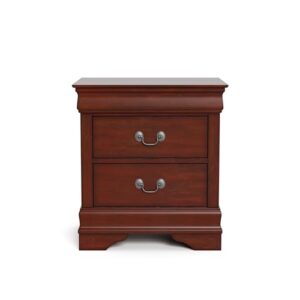 Furniture of America Arabella Traditional Solid Wood Nightstand with Drawers and Antique Nickle Handles, Small Bedside Table, No Assembly Wooden Night Stand for Bedroom, Guest Room, Dorm, Cherry