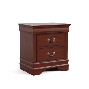 furniture of america arabella traditional solid wood nightstand with drawers and antique nickle handles, small bedside table, no assembly wooden night stand for bedroom, guest room, dorm, cherry