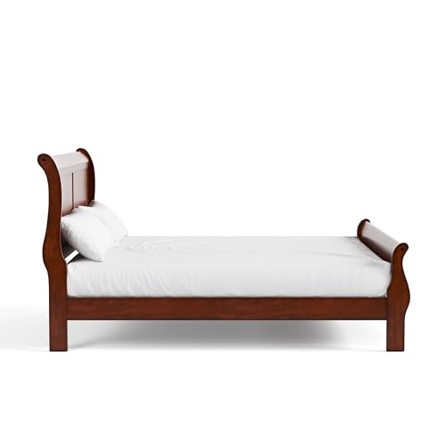 Furniture of America Arabella Traditional Wood Queen Bed Frame with Headboard and Footboard, Elegant Sleigh Design Bedframe for Bedroom, Guest Room, Easy Assembly, Box Spring Required, Cherry