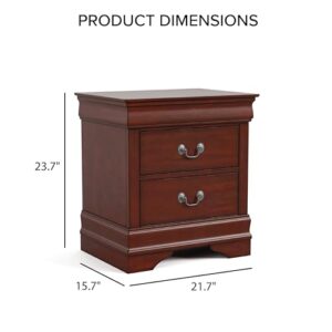 Furniture of America Arabella Traditional Solid Wood Nightstand with Drawers and Antique Nickle Handles, Small Bedside Table, No Assembly Wooden Night Stand for Bedroom, Guest Room, Dorm, Cherry