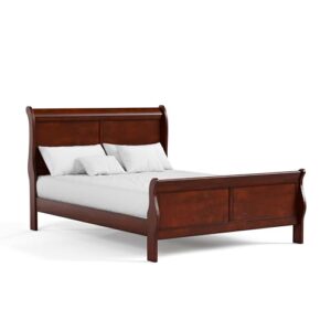 furniture of america arabella traditional wood queen bed frame with headboard and footboard, elegant sleigh design bedframe for bedroom, guest room, easy assembly, box spring required, cherry