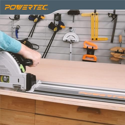 POWERTEC 110" Track Saw Guide Rail Kit for Festool and Makita, Includes 2PK 55" Guide Rails, 2PK Guide Rail Connectors, 2PK Track Saw Clamps (72058)