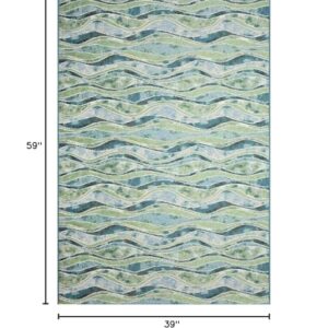 Liora Manne Marina Indoor/Outdoor Power Loomed Synthetic Blend Durable Area Rug - Contemporary Stripe Casual Beach Decorative (Wave Ocean) (3'3" x 4'11")