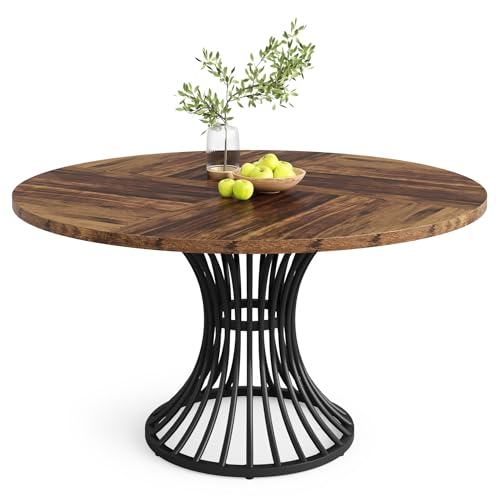 LITTLE TREE Round Dining Table for 4-6 People, 47" Large Rectangular Kitchen Table with Geometric Legs, Unique Dinner Table Kitchen & Dining Room Furniture