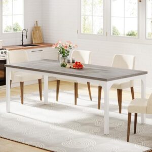 LITTLE TREE Modern Dining Table for 6-8 People, 70.9" Large Rectangular Kitchen Table with Heavy Duty Metal Legs, Unique Dinner Table Kitchen & Dining Room Furniture