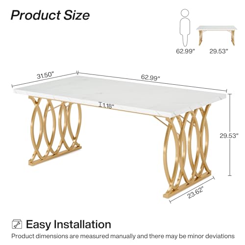 LITTLE TREE Modern Dining Table for 4-6 People, 63" Large Rectangular Kitchen Table with Faux Marble Tabletop and Geometric Legs, Unique Dinner Table Kitchen & Dining Room Furniture