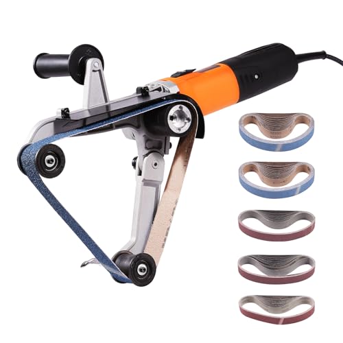 VEVOR Pipe Tube Polisher Sander, 1000W Pipe Belt Sander with 6 Variable Speeds 1100-3200rpm, Professional Belt Sander Grinding Machine with 50PCS Sanding Belts for Burnishing Finishing Rust Removal