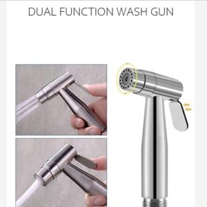 Toilet Shower Kit 2 Functions Supercharge Handheld Bidet Sprayer 304 Stainless Steel Hand Shower Brushed Bidet Toilet Sprayer Suitable for Bathroom