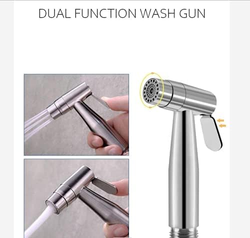 Toilet Shower Kit 2 Functions Supercharge Handheld Bidet Sprayer 304 Stainless Steel Hand Shower Brushed Bidet Toilet Sprayer Suitable for Bathroom