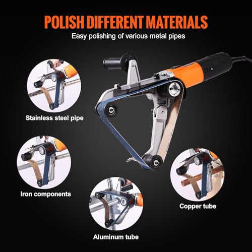 VEVOR Pipe Tube Polisher Sander, 1000W Pipe Belt Sander with 6 Variable Speeds 1100-3200rpm, Professional Belt Sander Grinding Machine with 50PCS Sanding Belts for Burnishing Finishing Rust Removal