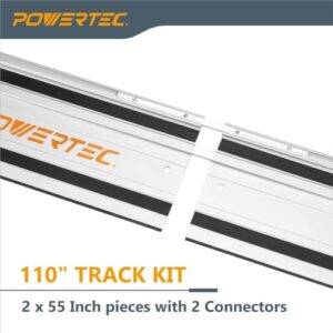 POWERTEC 110" Track Saw Guide Rail Kit for Festool and Makita, Includes 2PK 55" Guide Rails, 2PK Guide Rail Connectors, 2PK Track Saw Clamps (72058)