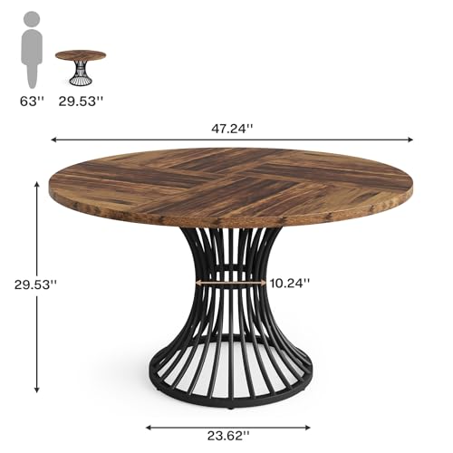 LITTLE TREE Round Dining Table for 4-6 People, 47" Large Rectangular Kitchen Table with Geometric Legs, Unique Dinner Table Kitchen & Dining Room Furniture