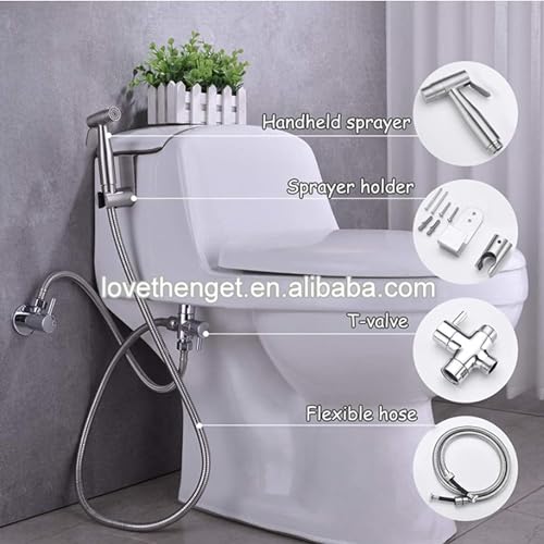 Toilet Shower Kit 2 Functions Supercharge Handheld Bidet Sprayer 304 Stainless Steel Hand Shower Brushed Bidet Toilet Sprayer Suitable for Bathroom