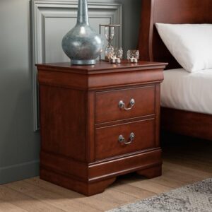 Furniture of America Arabella Traditional Solid Wood Nightstand with Drawers and Antique Nickle Handles, Small Bedside Table, No Assembly Wooden Night Stand for Bedroom, Guest Room, Dorm, Cherry