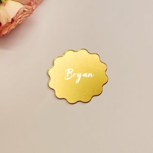 20pcs of Gold Acrylic Wedding Place Card,Mirrored Scallop Place Card,Laser Cut Wavy Circle Acrylic Seating Chart,Acrylic Place Card,Name Place Card (Gold Mirror, 3'')