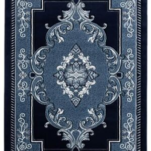 2x4 Small Rug Boho Glamour Thick Plush Oriental Area Rug Traditional Carpet Floral Medallion Rugs for Living Room and Bedroom Floor Navy Blue