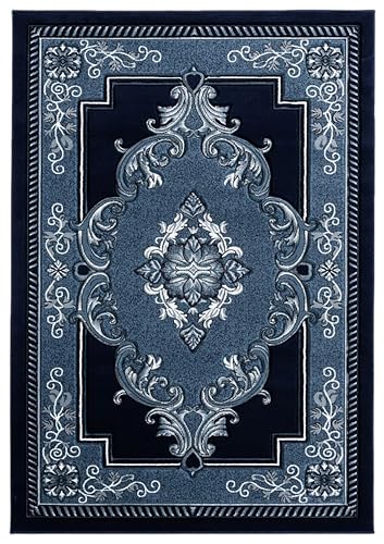 2x4 Small Rug Boho Glamour Thick Plush Oriental Area Rug Traditional Carpet Floral Medallion Rugs for Living Room and Bedroom Floor Navy Blue