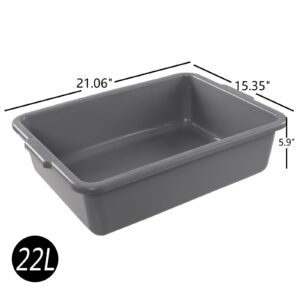 Douhenhao 4 Pack Commercial Dish Tubs Plastic, 22 L Restaurant Bus Trays, Grey Utility Bus Box