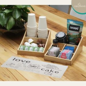 IMAJINAAR Large Capacity Coffee Pod Organizer for K Cups, Tea Bags & Snacks | Bamboo Coffee Station & Condiment Organizer with Spill-Resistant Mat (17.7''x11.8'')