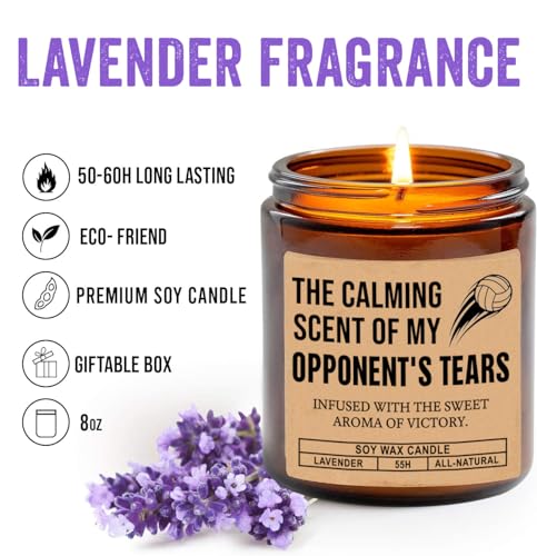 FundingCharlee The Calming Scent of My Opponent's Tears Candle - Funny Volleyball Candle - Candle Gift for Coach- Mom -Dad - Player Senior Volleyball Gift - Lavender Scented Candles - Soy Wax Candle