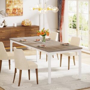 LITTLE TREE Modern Dining Table for 6-8 People, 70.9" Large Rectangular Kitchen Table with Heavy Duty Metal Legs, Unique Dinner Table Kitchen & Dining Room Furniture