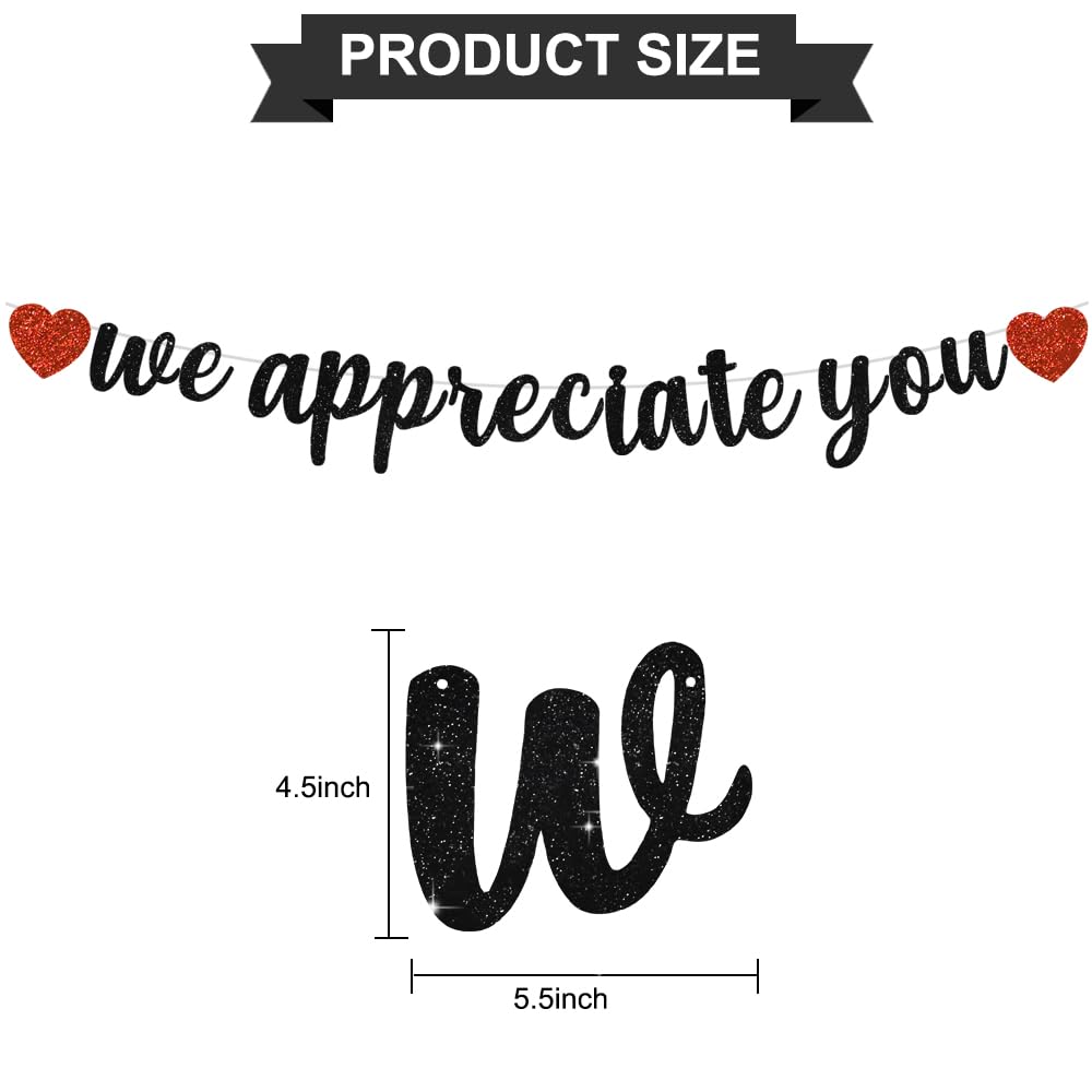 BEISHIDA Black We Appreciate You Banner,NO DIY,Employee Appreciation Banner for Office Party Decorations,Thank you for Employee Teacher Doctor Nurse Staff Appreciation Banner