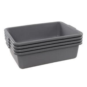 Douhenhao 4 Pack Commercial Dish Tubs Plastic, 22 L Restaurant Bus Trays, Grey Utility Bus Box