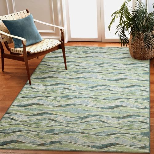 Liora Manne Marina Indoor/Outdoor Power Loomed Synthetic Blend Durable Area Rug - Contemporary Stripe Casual Beach Decorative (Wave Ocean) (3'3" x 4'11")