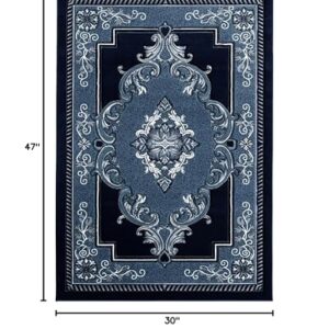 2x4 Small Rug Boho Glamour Thick Plush Oriental Area Rug Traditional Carpet Floral Medallion Rugs for Living Room and Bedroom Floor Navy Blue