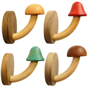 pretyzoom mushroom wall hooks: 4pcs wooden mushroom wall hanging hook, no punching wall hanger, decorative wall hook hooks for hanging towels hat coat