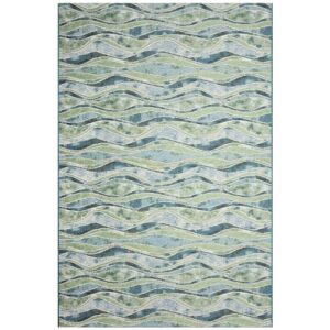 Liora Manne Marina Indoor/Outdoor Power Loomed Synthetic Blend Durable Area Rug - Contemporary Stripe Casual Beach Decorative (Wave Ocean) (3'3" x 4'11")